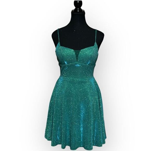 NWOT City Triangles Womens Metallic Lace Up Back Sleeveless Dress Green Size XS - Picture 1 of 10